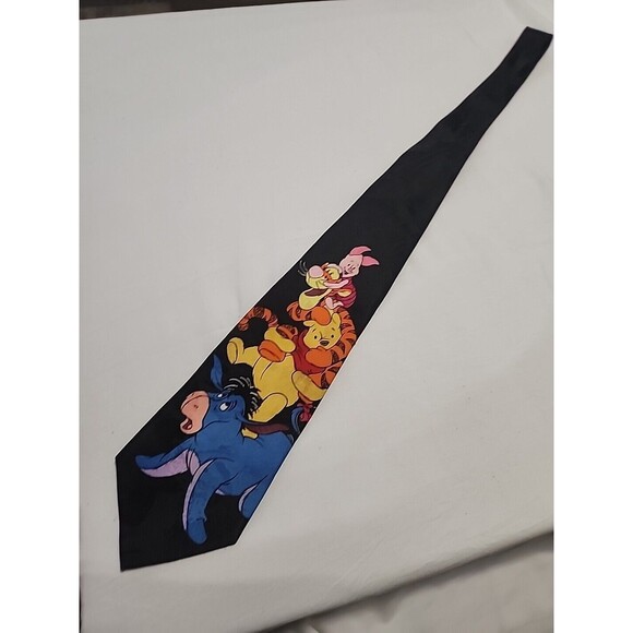 Disney Winnie The Pooh Mens Tie Black Tigger Piglet Polyester - Picture 1 of 7